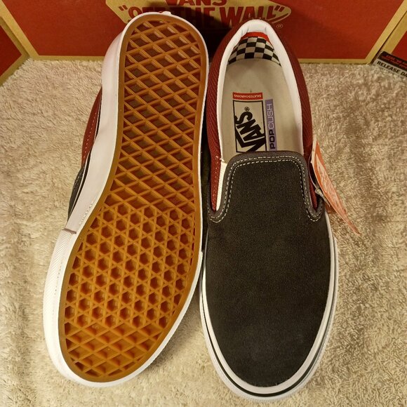 Vans Men's 7/Women's 8.5 Slip On Pro Suede Asphalt Pomegranate Black True White - Picture 2 of 12